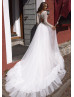White Lace Pleated Tulle Boho Wedding Dress